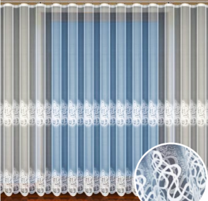 ELEGANCKA FIRANKA Z BIAŁEGO ŻAKARDU Z DWOMA MISTERNYMI SZLAKAMI W POSTACI STYLOWYCH ORNAMENTÓW WYSOKOŚĆ 160 CM 250 CM PRODUCENT HAFT KALISZ