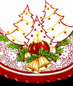 ŚWIĄTECZNY BIEŻNIK Z PEŁNYM UROKU WZOREM W KOLORZE BIELI ORAZ BURGUNDU PRODUCENT EUROTEKS