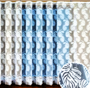 STYLOWA FIRANA ŻAKARD W KOLORZE BIAŁYM Z PIĘKNYM WZOREM FLORYSTYCZNYM DUŻE LIŚCIE MONSTERY WYSOKOŚĆ 160 CM 250 CM PRODUCENT HAFT KALISZ