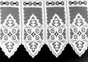 EFEKTOWNA ZAZDROSTKA PANELOWA ŻAKARD W BIAŁYM KOLORZE Z NIEZWYKLE ORYGINALNYM WZOREM WYSOKOŚĆ 40 CM PRODUCENT POLONTEX CZĘSTOCHOWA