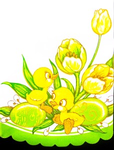 BIEŻNIK ŚWIĄTECZNY Z EFEKTOWNYM WIELKANOCNYM MOTYWEM KURCZACZKÓW W WIOSENNYCH BARWACH ŻÓŁCI, BIELI I ZIELENI PRODUCENT EUROTEX