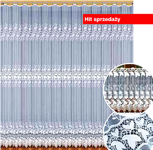 ORYGINALNA FIRANKA ŻAKARDOWA W BIAŁYM KOLORZE Z PIĘKNYM WZOREM W POSTACI BOGATO ZDOBIONYCH SZLAKÓW WYSOKOŚĆ 50 CM 70 CM 150 CM 160 CM 170 CM 200 CM 240 CM 250 CM PRODUCENT HAFT KALISZ