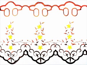 EFEKTOWNA ZAZDROSTKA Z BIAŁEJ ORGANTYNY Z PEŁNĄ UROKU APLIKACJĄ W KOLORACH ŻÓŁTYM I BRĄZOWYM WYSOKOŚĆ 30 CM PRODUCENT POLONTEX CZĘSTOCHOWA