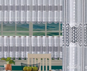 STYLOWA ZAZDROSTKA Z ŻAKARDU W BIAŁYM KOLORZE O PANELOWEJ STRUKTURZE Z PEŁNYM UROKU ORNAMENTEM WYSOKOŚĆ 40 CM 60 CM 80 CM 115 CM 125 CM PRODUCENT HAFT KALISZ