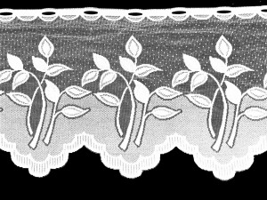 ZAZDROSTKA KUCHENNA Z ŻAKARDU W BIAŁYM KOLORZE Z KWIATOWYM ORNAMENTEM W STYLU VINTAGE WYSOKOŚĆ 35 CM PRODUCENT POLONTEX CZĘSTOCHOWA